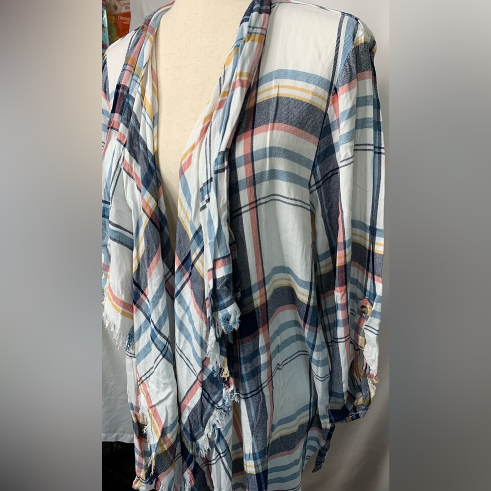 3/$30 Maurice’s Women’s Plaid Open Front Kimono Cardigan Size 0 - Picture 3 of 12